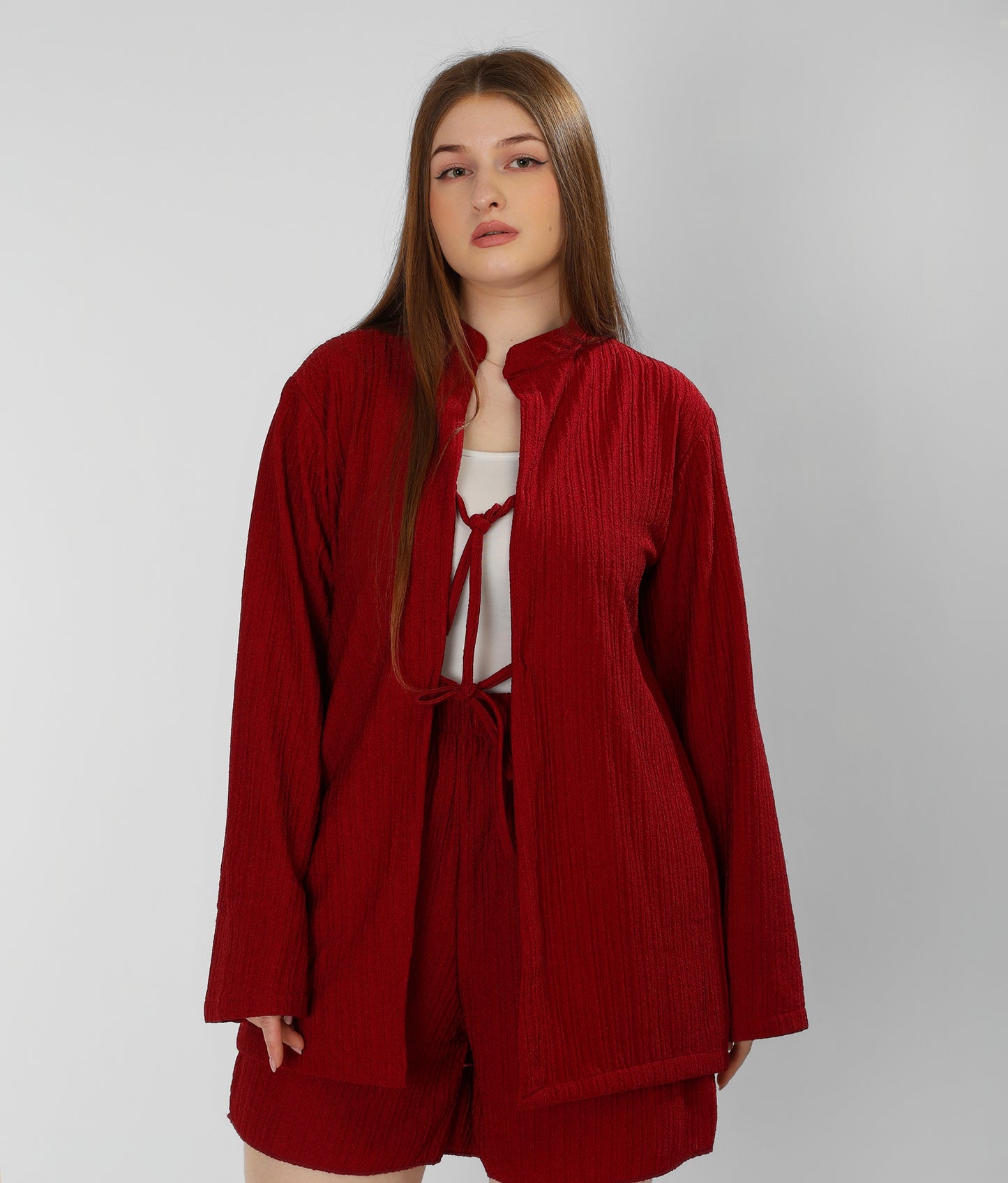 Regal Burgundy Cotton Shirt & Shorts Set