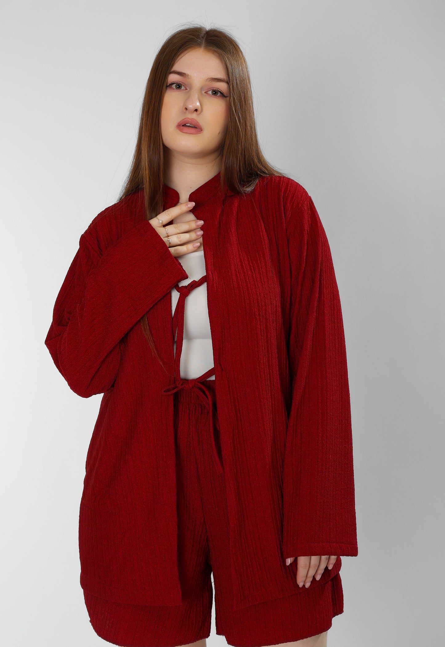 Regal Burgundy Cotton Shirt & Shorts Set