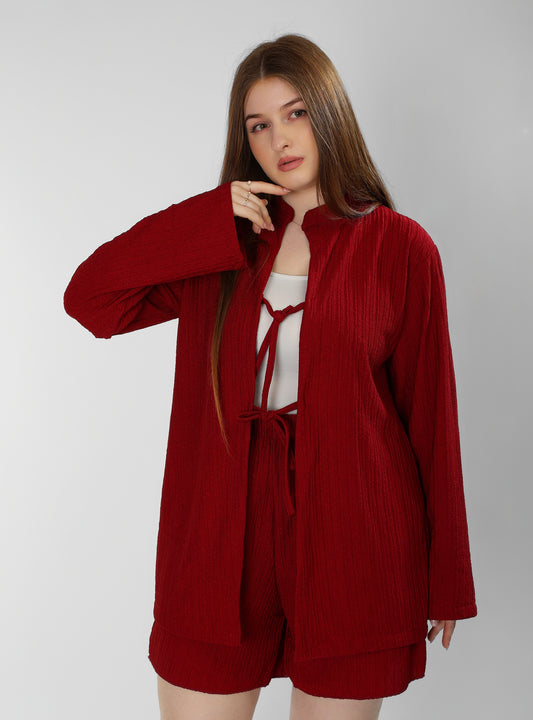 Regal Burgundy Cotton Shirt & Shorts Set