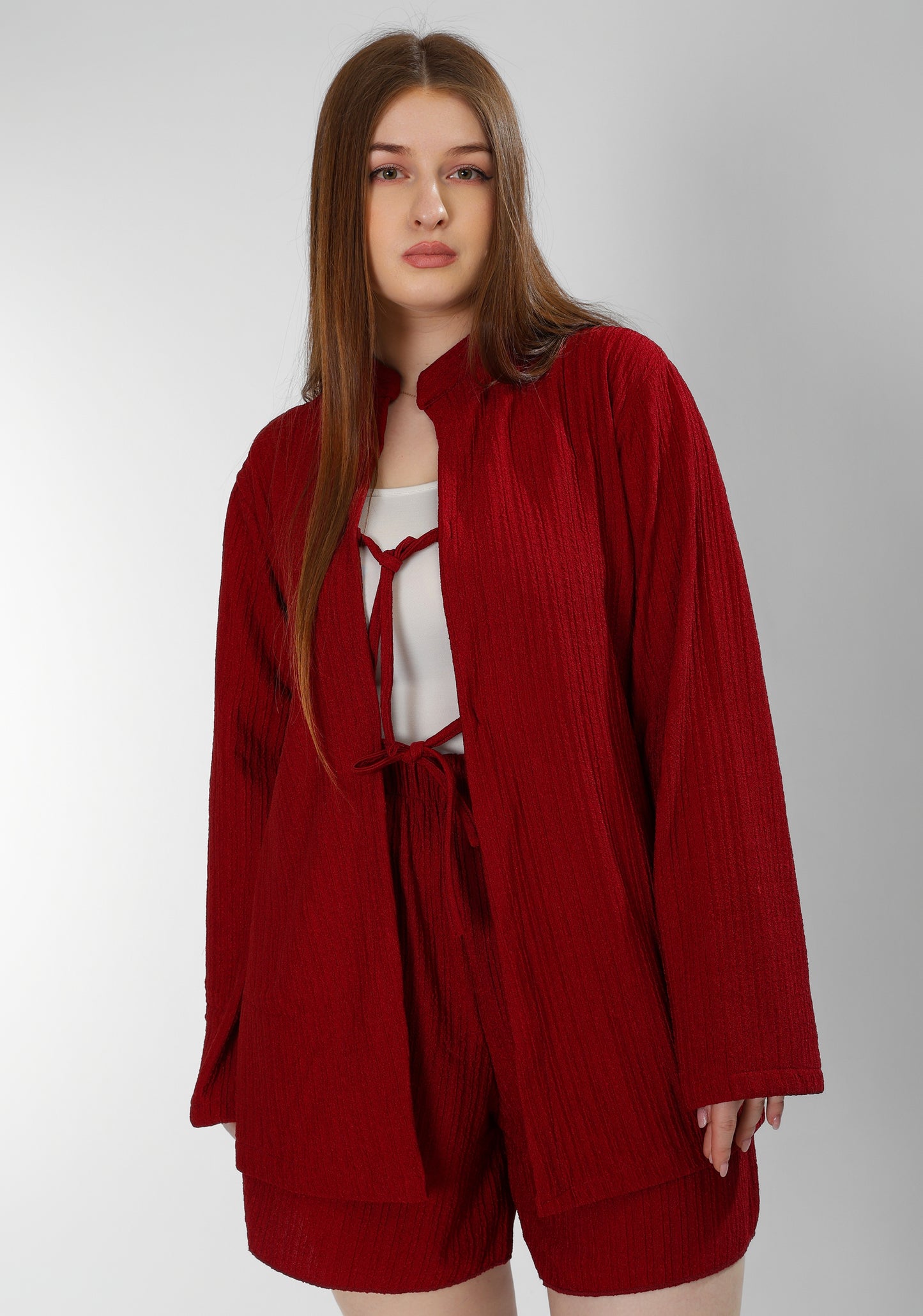Regal Burgundy Cotton Shirt & Shorts Set