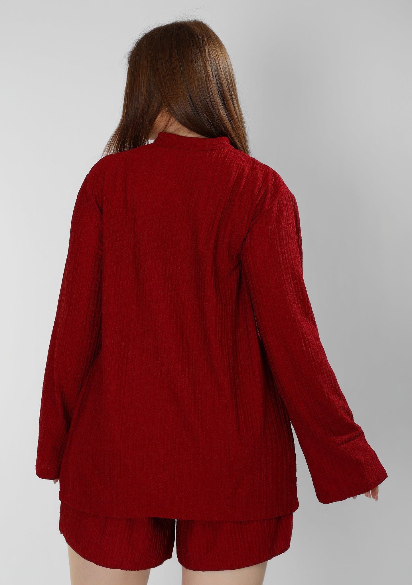 Regal Burgundy Cotton Shirt & Shorts Set