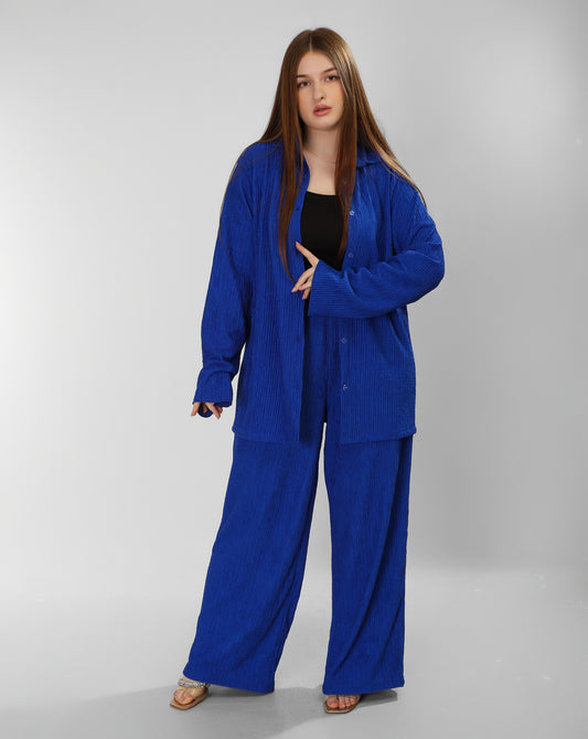 Regal Blush Blue Cotton Shirt & Trousers Set
