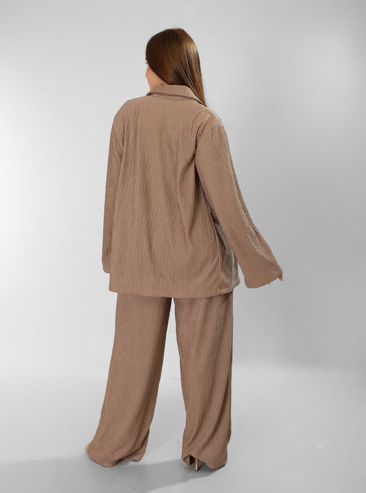 Regal Coffee Brown Cotton Set Shirt & Pants Ensemble