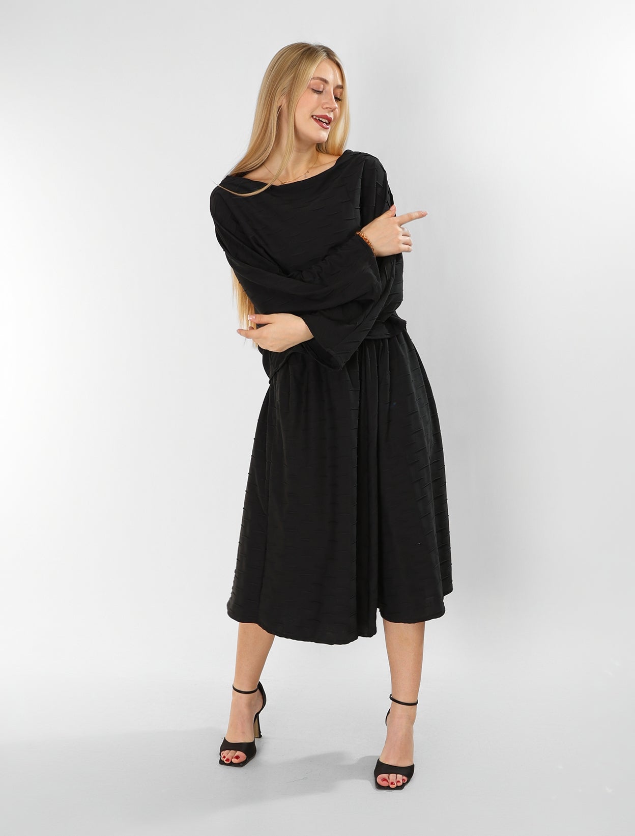 Black Jakar Cotton Set – Blouse & Skirt with Unique Textured Detail