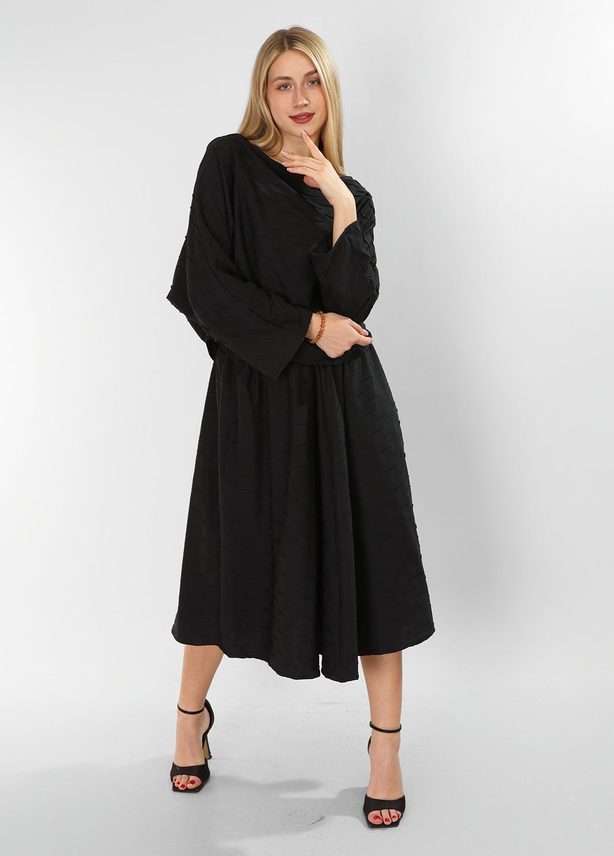 Black Jakar Cotton Set – Blouse & Skirt with Unique Textured Detail