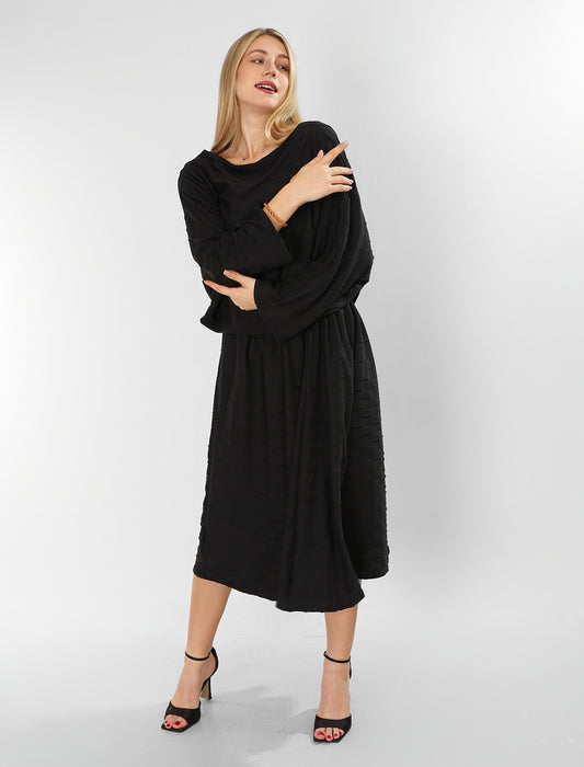 Black Jakar Cotton Set – Blouse & Skirt with Unique Textured Detail