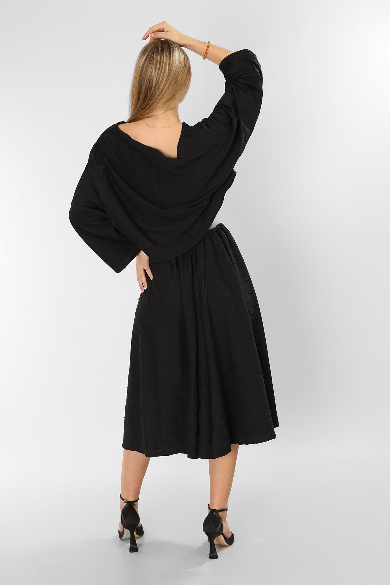 Black Jakar Cotton Set – Blouse & Skirt with Unique Textured Detail