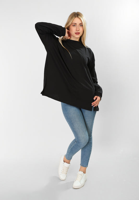 Long Sleeve Pure Cotton Black Blouse