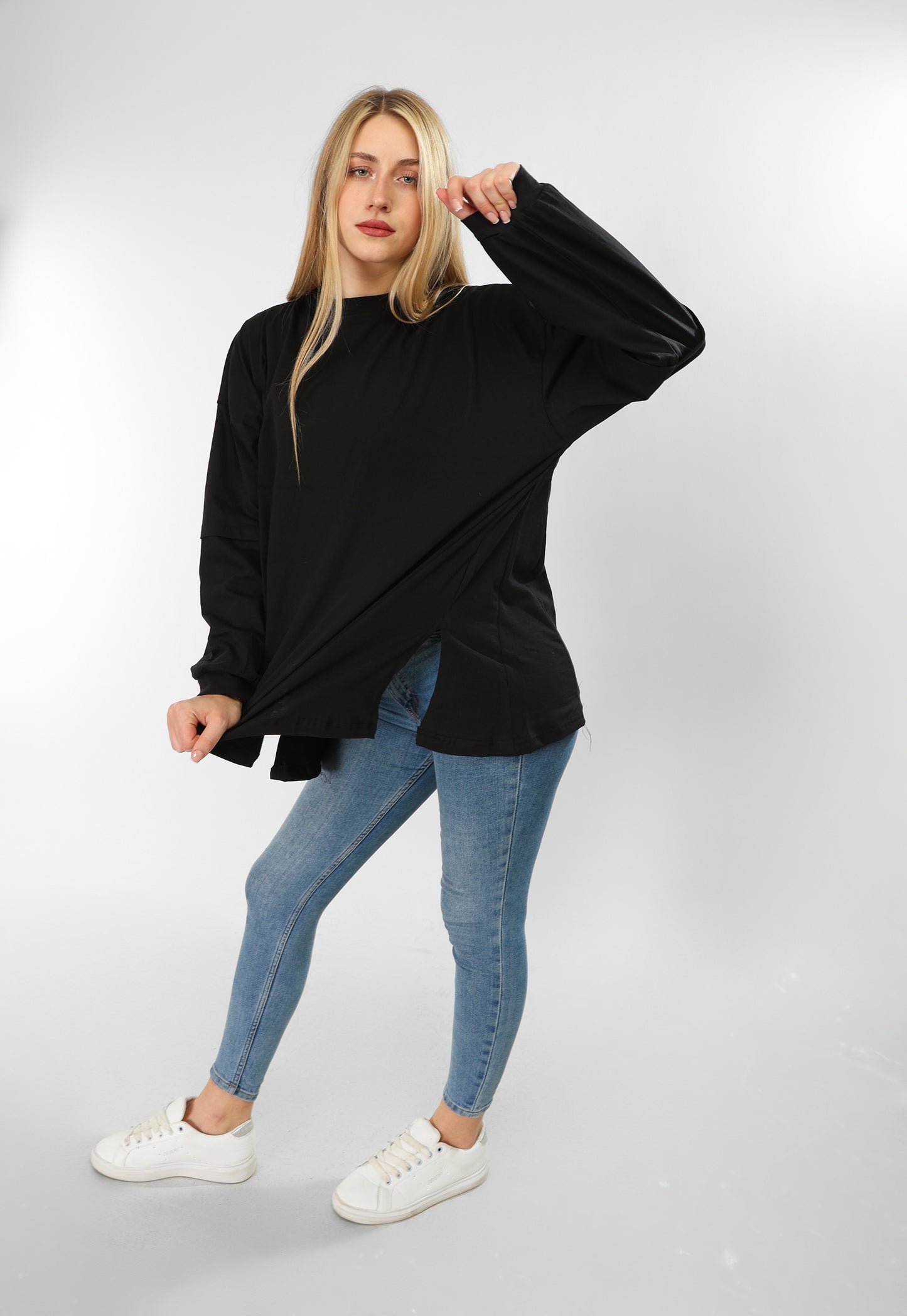 Long Sleeve Pure Cotton Black Blouse