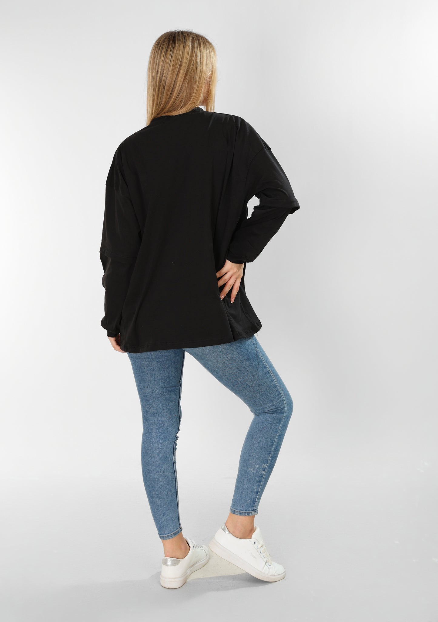 Long Sleeve Pure Cotton Black Blouse