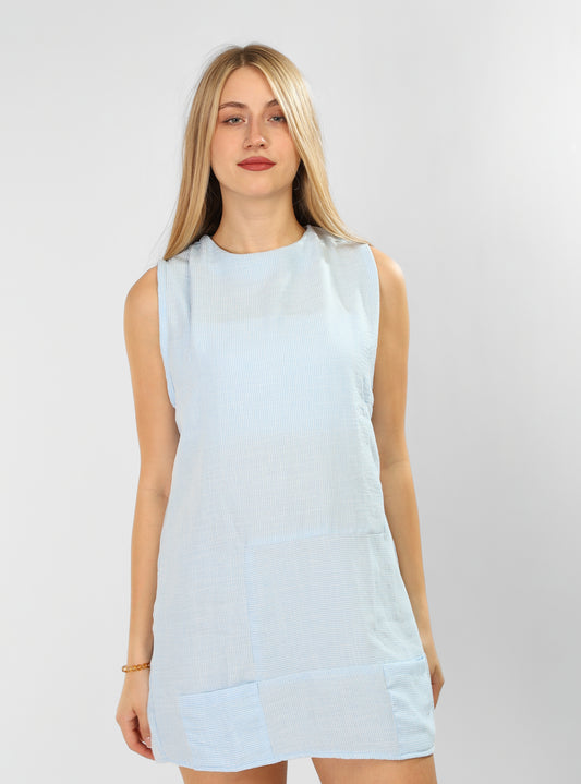 Light Blue Short Linen Dress
