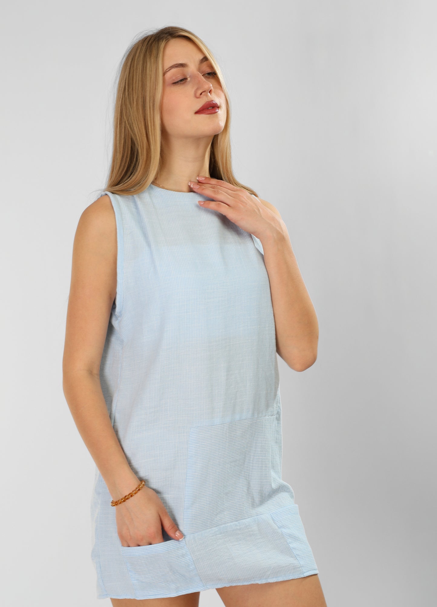 Light Blue Short Linen Dress