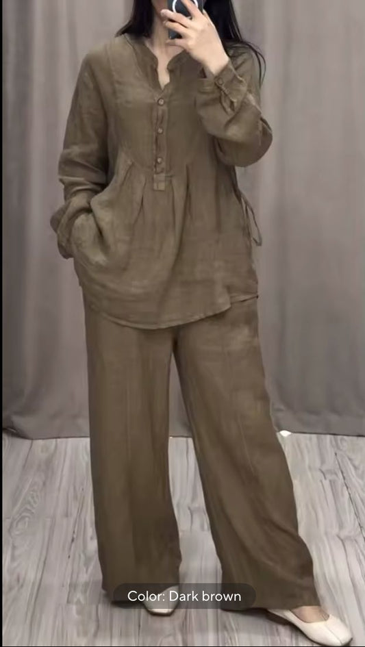 Linen Suit with a Unique Cut & Long Sleeves