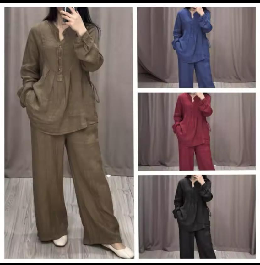 Linen Suit with a Unique Cut & Long Sleeves