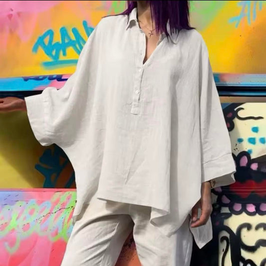 Oversized Linen Blouse with Flowy Sleeves