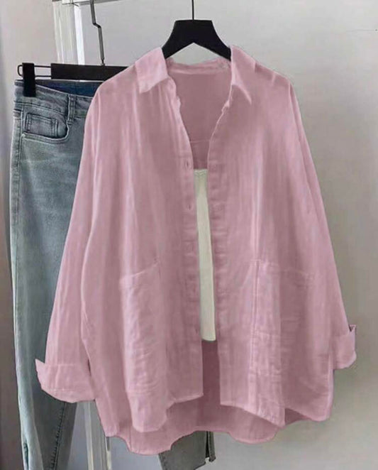 Spanish Linen Oversized Shirt with Front Pockets – Effortless Elegance