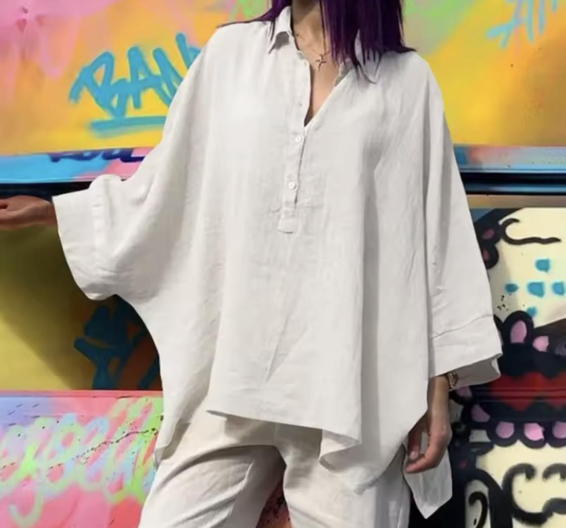 Oversized Linen Blouse with Flowy Sleeves