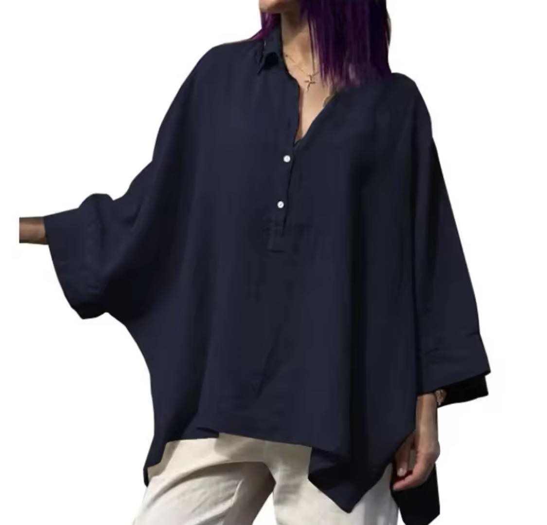 Oversized Linen Blouse with Flowy Sleeves