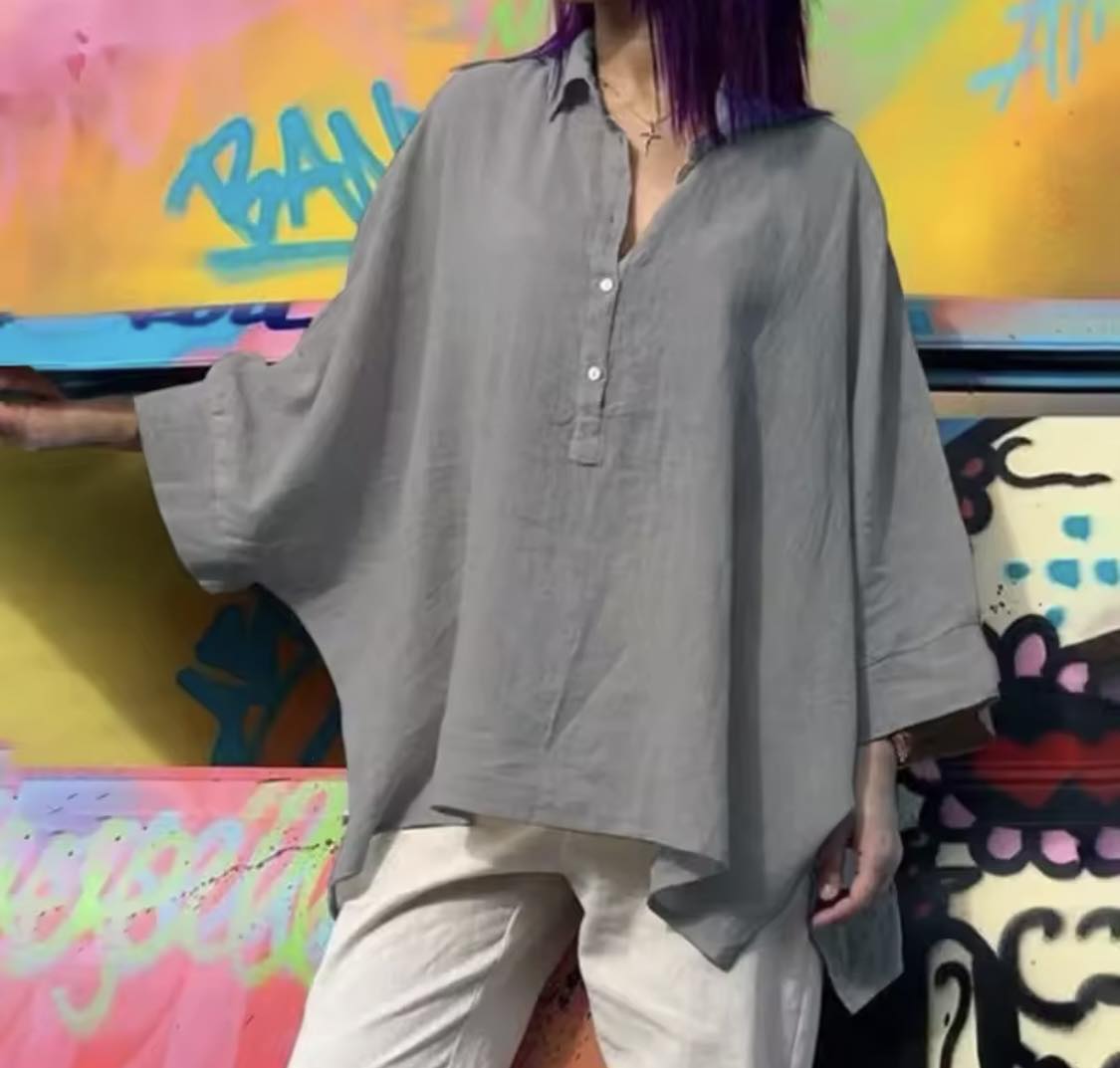 Oversized Linen Blouse with Flowy Sleeves