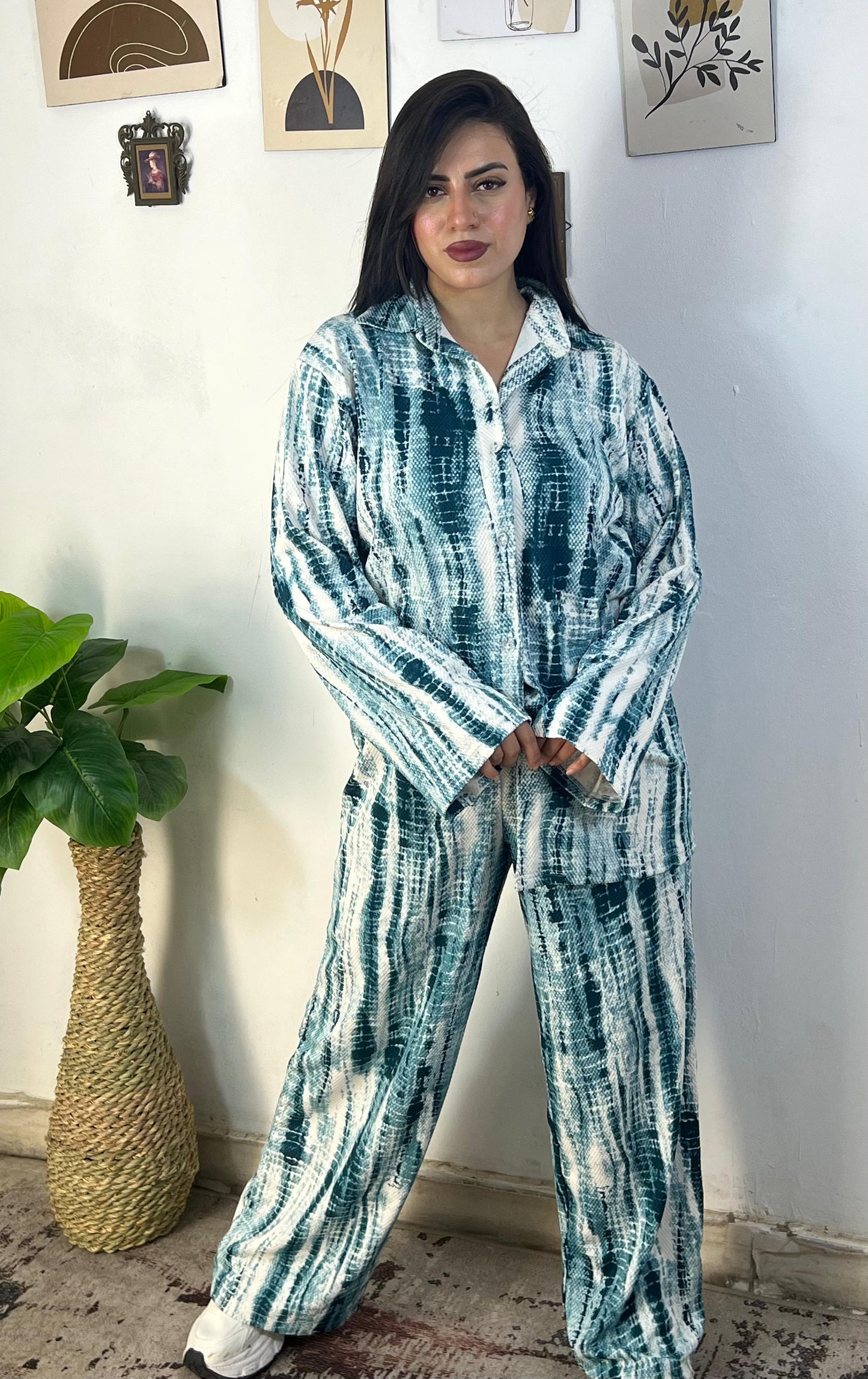 Oversized Shirt & Pants Set – Tiger & Blue Wave