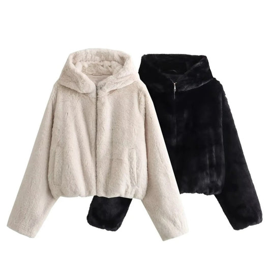 COZY FAUX FUR CROP HOODIE