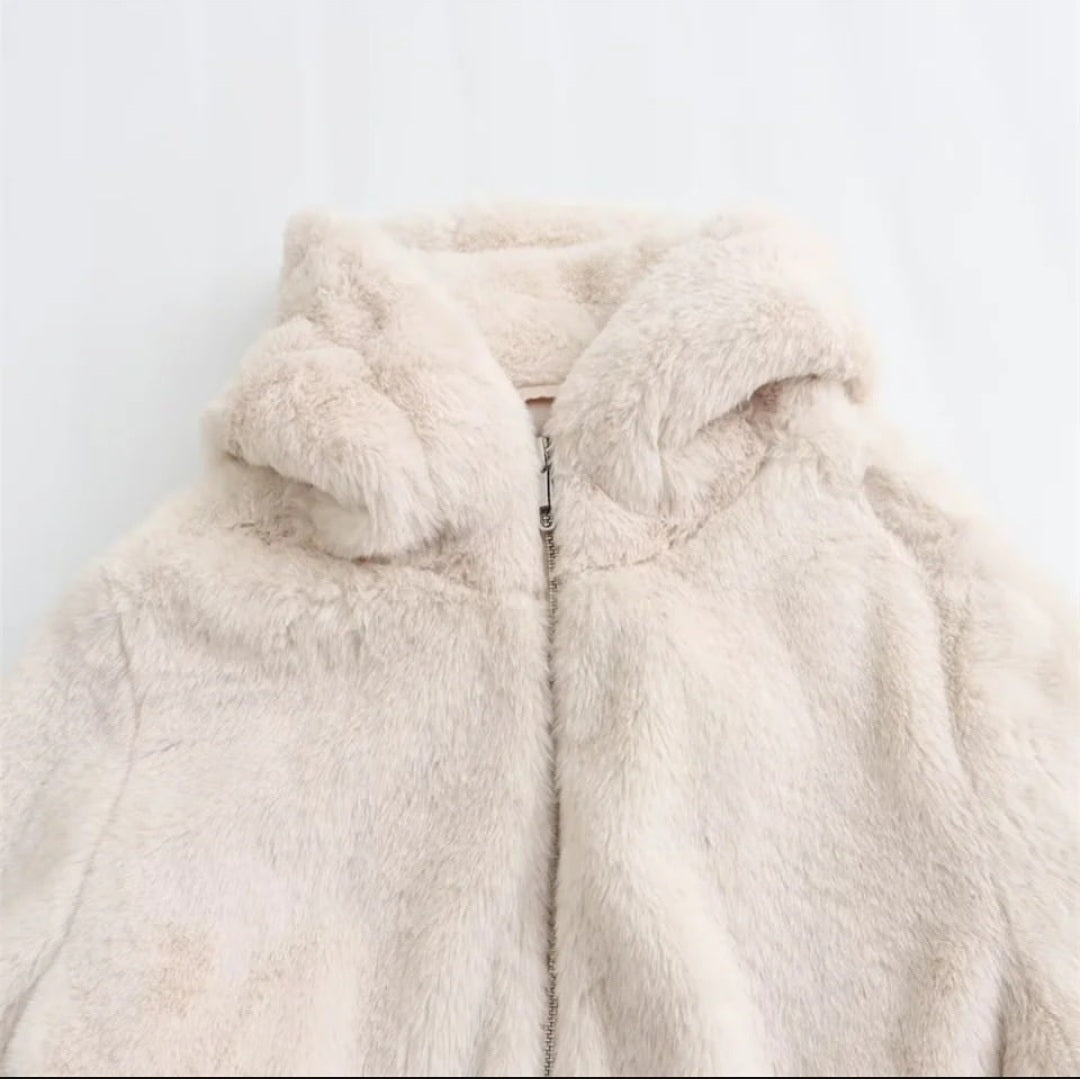 COZY FAUX FUR CROP HOODIE
