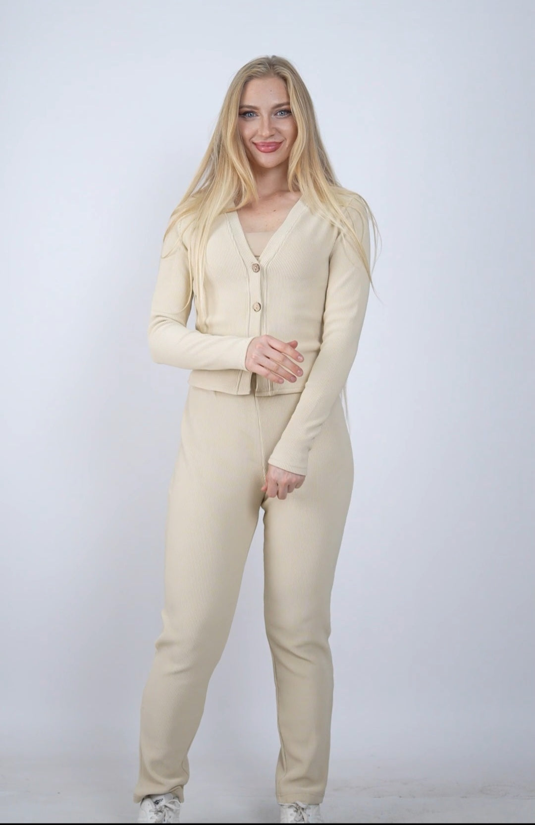 Chic Ribbed Jacquard Two-Piece – Jacket & Slim Pants