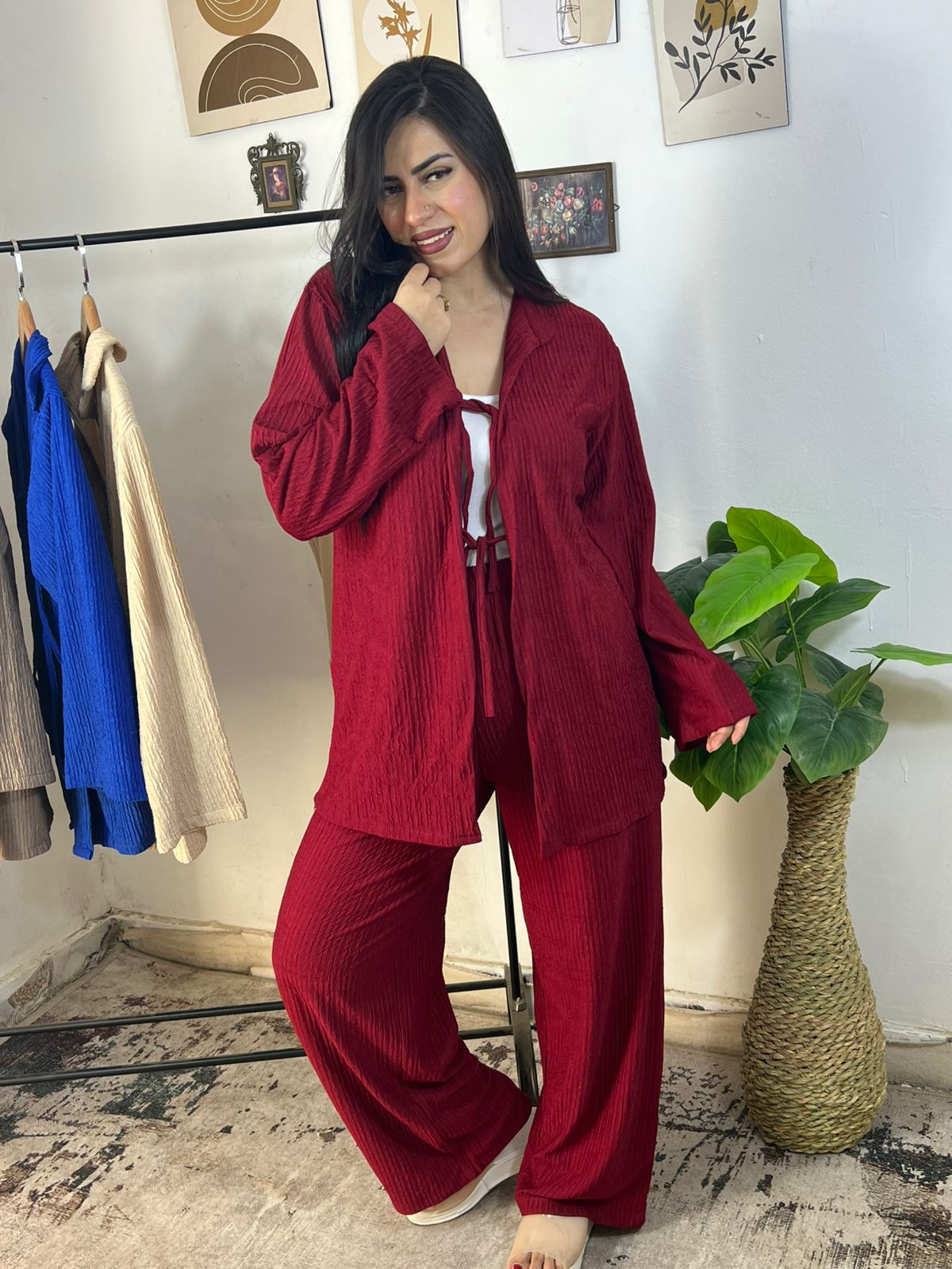 Oversized Crochet Set – Tie Top & Pants