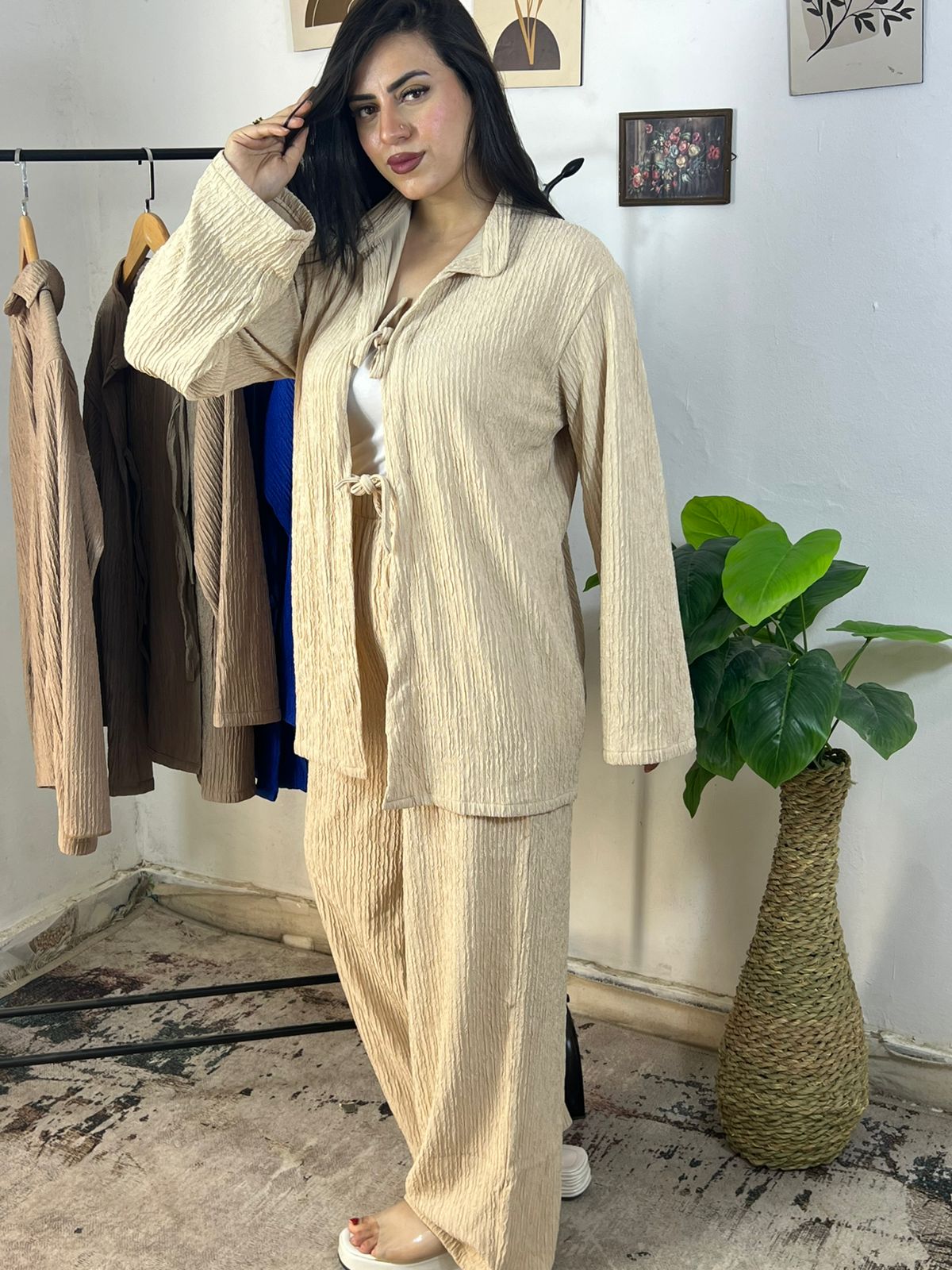 Oversized Crochet Set – Tie Top & Pants