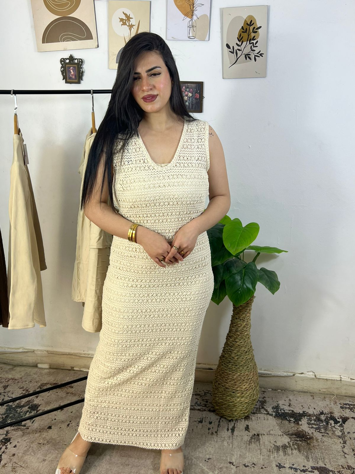 Summer Mesh Long Dress – Beige