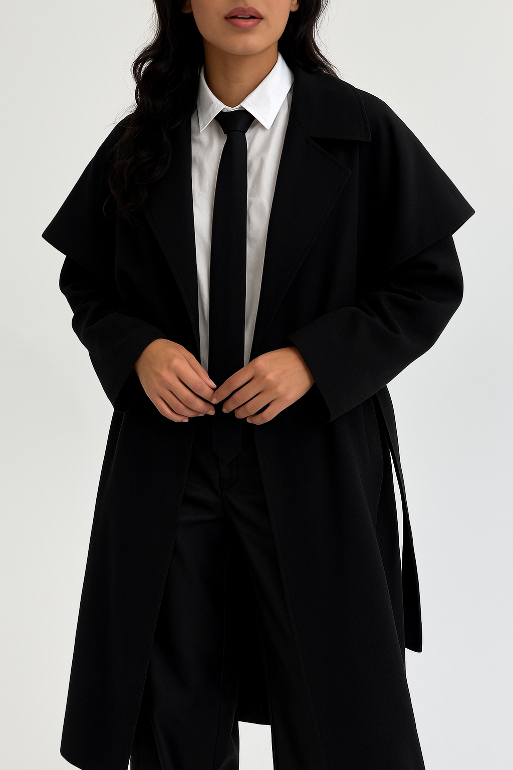 Long Trench Coat with a Modern and Unique Cut – Elegant Winter Style